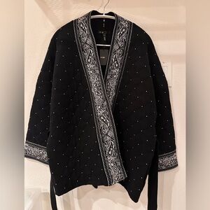 Maje belted jacquard cardigan with studs #kimonostyle #paisley #maje